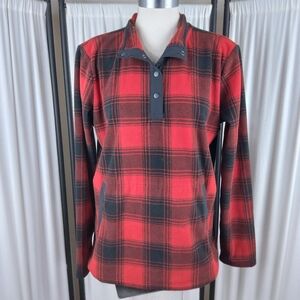 Duluth Women's Medium Jacket Red Plaid Doubleback Printed Fleece Pullover